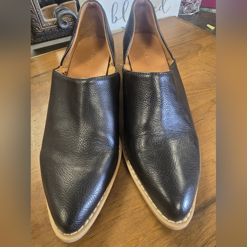 Women's Black Leather Slip-On Shoes
